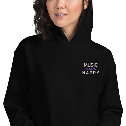 Music Makes Me Happy, Embroidered Unisex Hoodie (S-5XL)