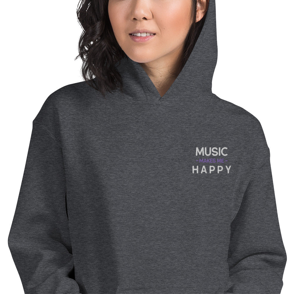 Music Makes Me Happy, Embroidered Unisex Hoodie (S-5XL)